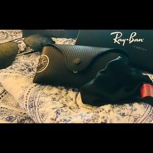 Ray Ban Black Aviator Sunglasses EUC case & cloth